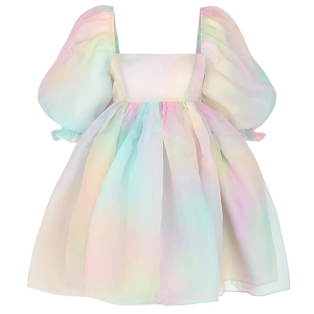 Selkie Pastel Rainbow Puff Sleeve Mini Dress